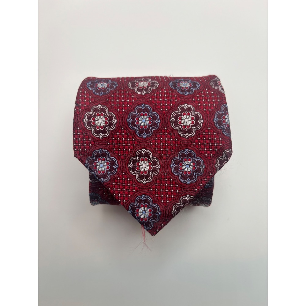 Hart Schaffner Marx Mens Silk Necktie Red Floral Medallion Geometric Pattern Tie